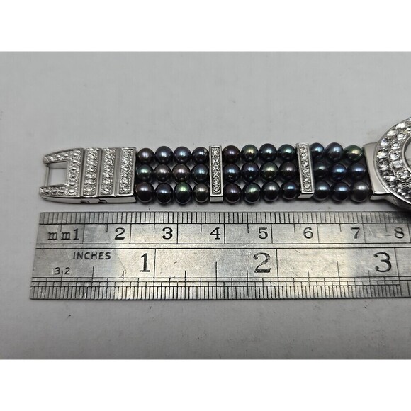 Croton Womens Iridescent Black Pearl Watch Crystal Pave Bracelet New Battery
